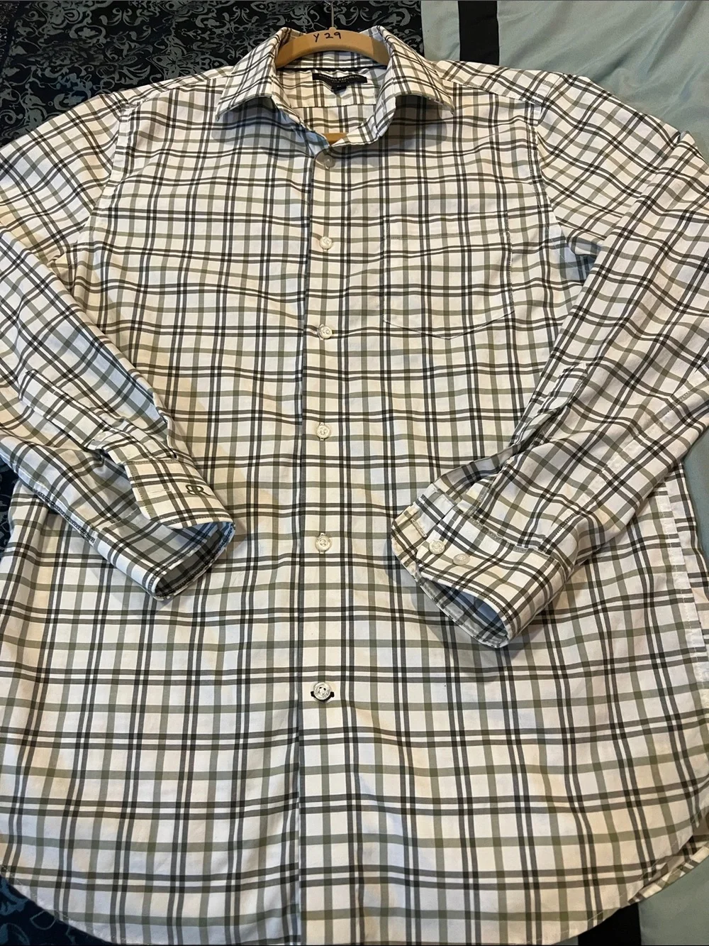 Banana Republic Men's Button-Down Plaid Shirt - White & Olive